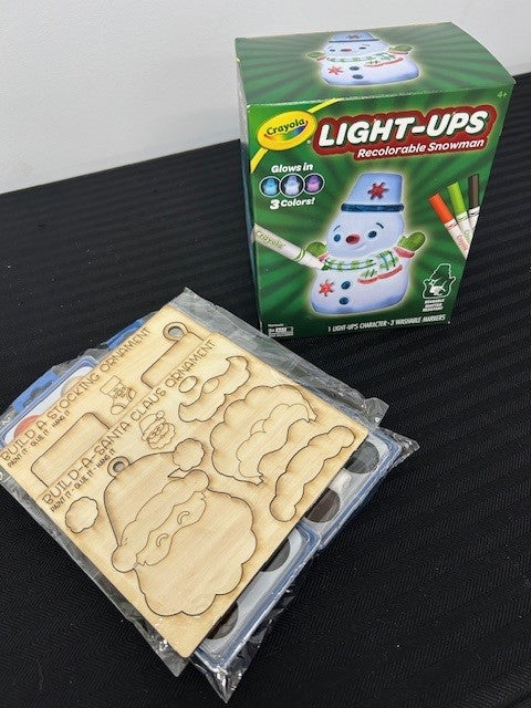 Build-An-Ornament (Stocking and Santa) and Light Up Colorable Snowman