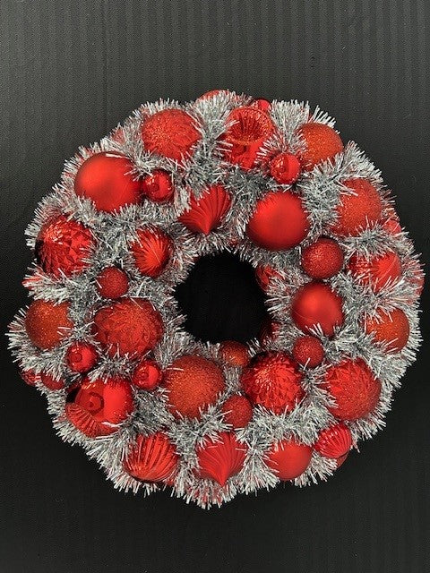 Red & Silver Ornament Wreath