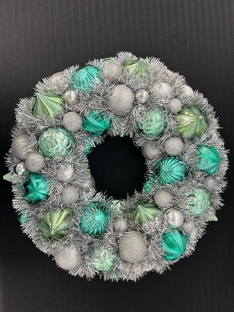 Green and Silver Ornament Wreath